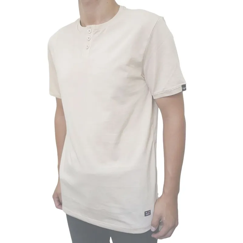 JUSTO - POLO PARA HOMBRE BEIGE HENLEY BOTONES