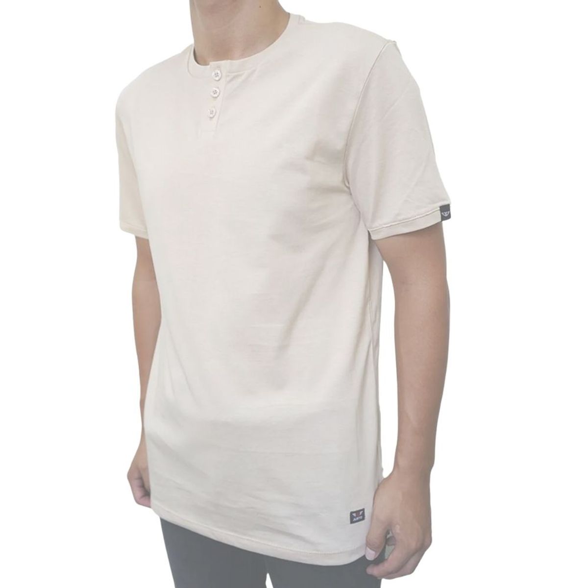 JUSTO - POLO PARA HOMBRE BEIGE HENLEY BOTONES