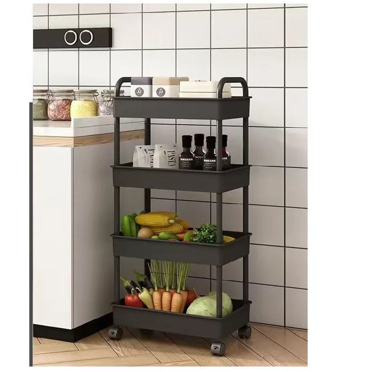 GENERICO - Carrito Organizador Multiusos 4 Niveles con Ruedas -Negro