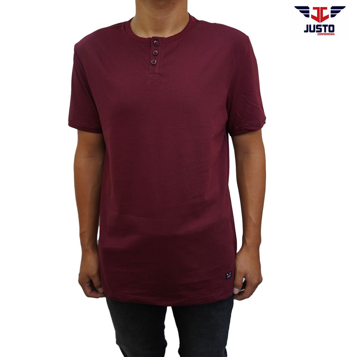JUSTO - POLO PARA HOMBRE GUINDA HENLEY BOTONES