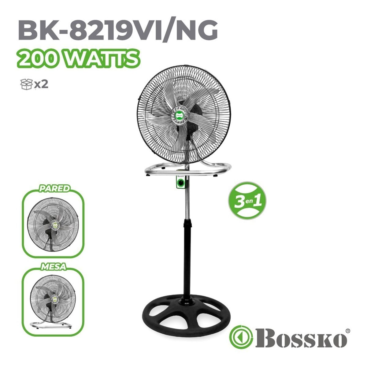 BOSSKO - VENTILADOR BOSSKO 3 EN 1 MOTOR DE 200W