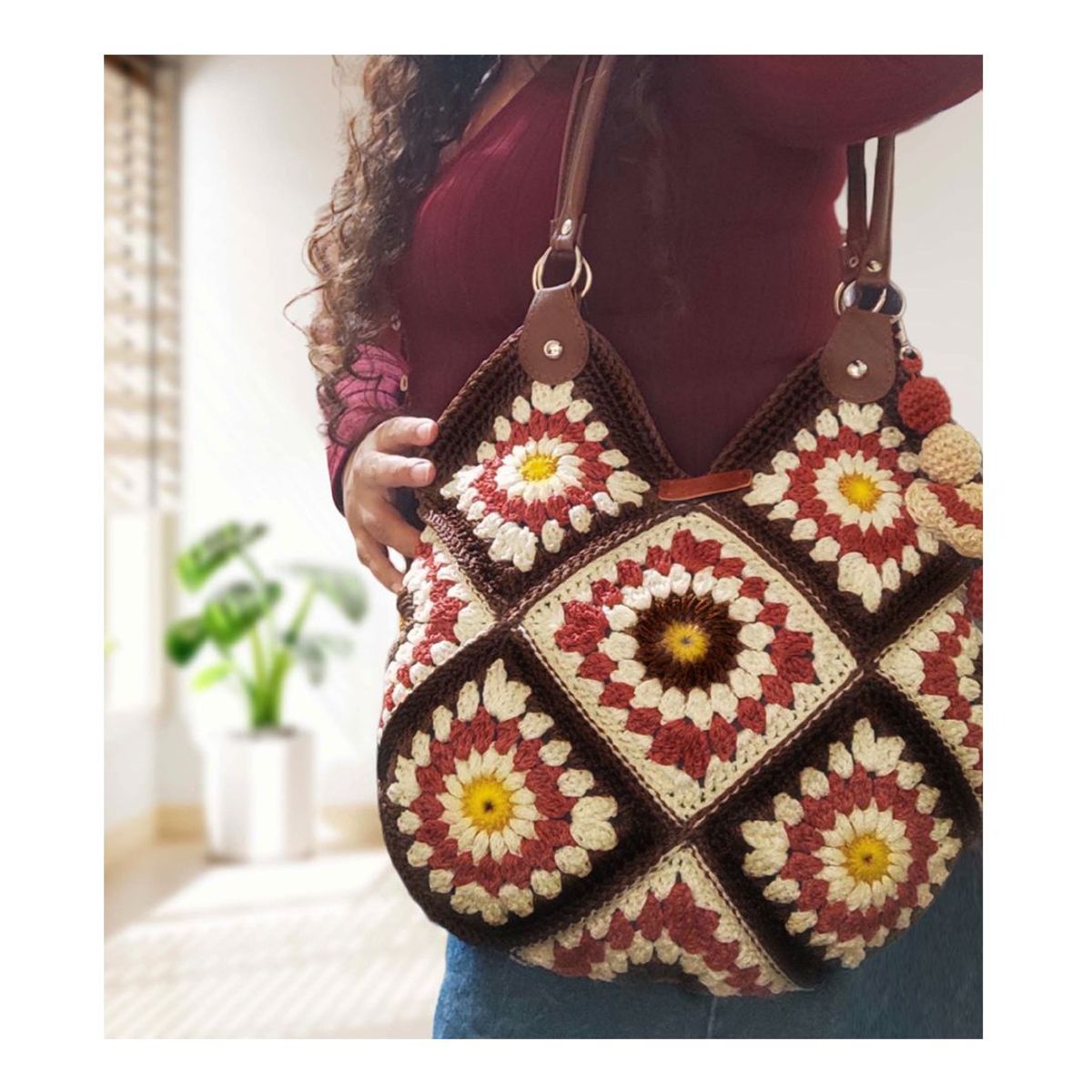 GENERICO - Cartera de moda de Crochet Tejido a Mano con Detalles Florales