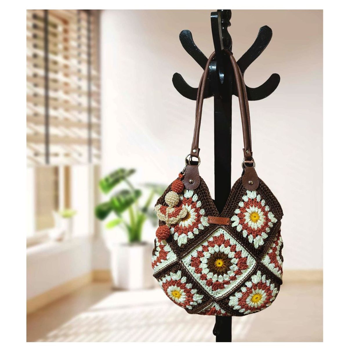 GENERICO - Cartera de moda de Crochet Tejido a Mano con Detalles Florales