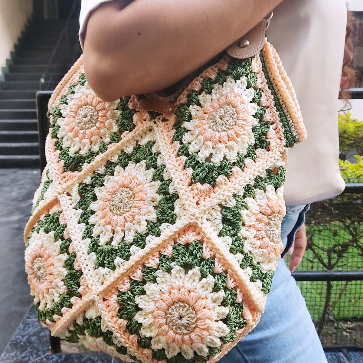 GENERICO - Cartera de moda de Crochet Tejido a Mano con Detalles Florales