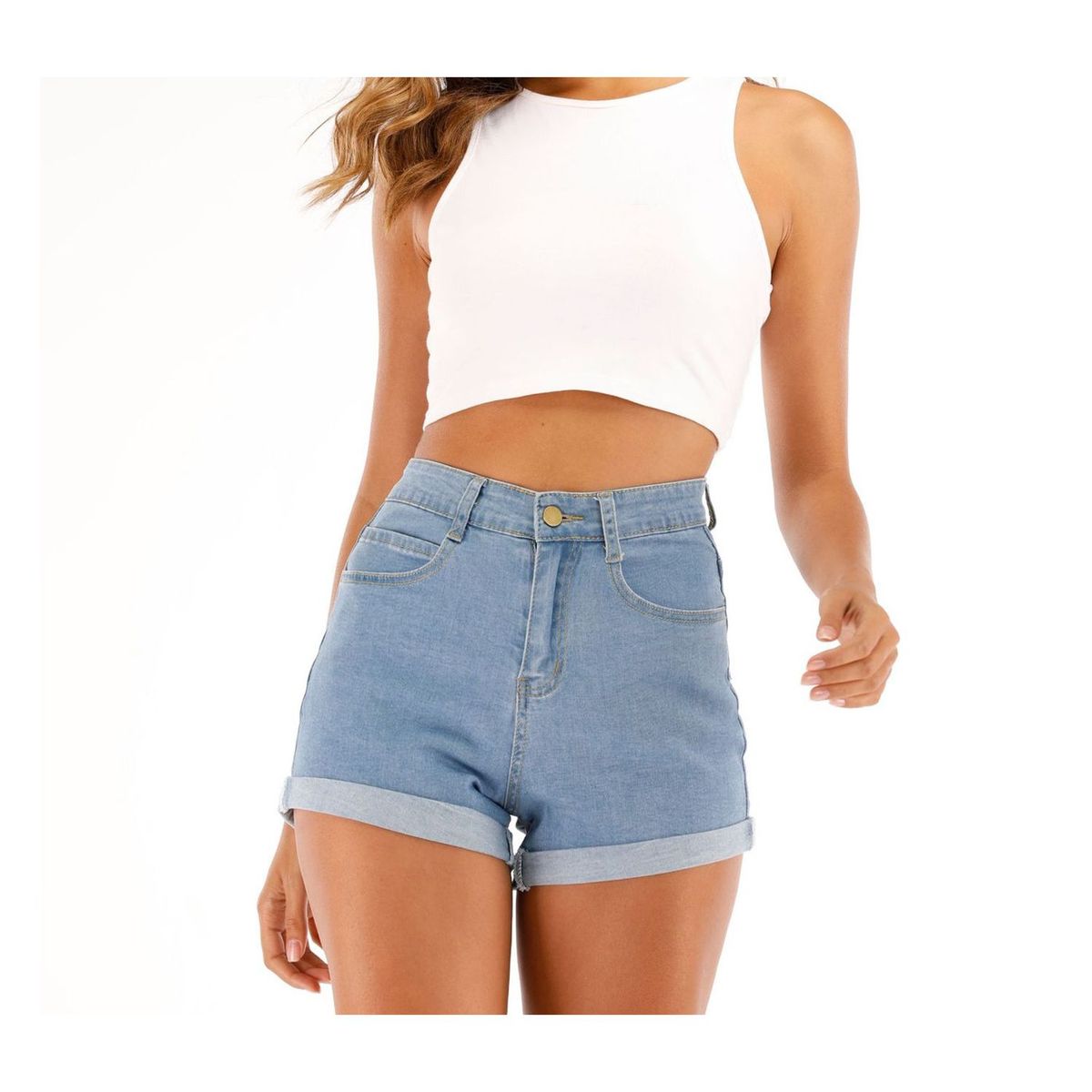 42AROZINA - pantalones cortos de mezclilla casuales de cintura alta para mujer