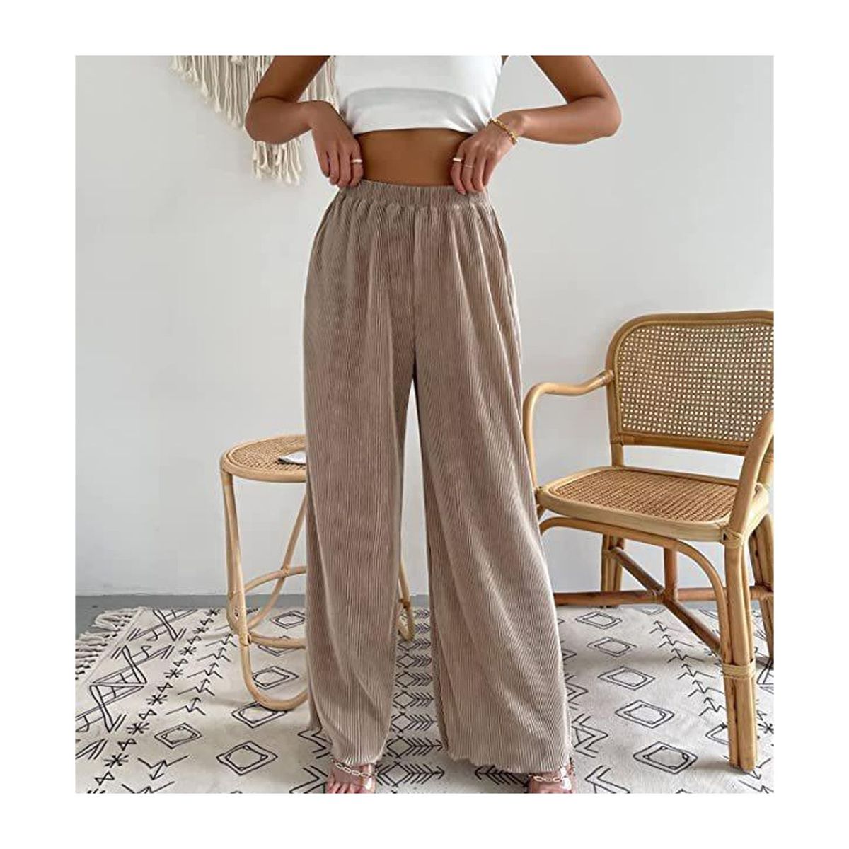 42AROZINA - Pantalones anchos drapeados plisados ​​casuales sueltos para mujer