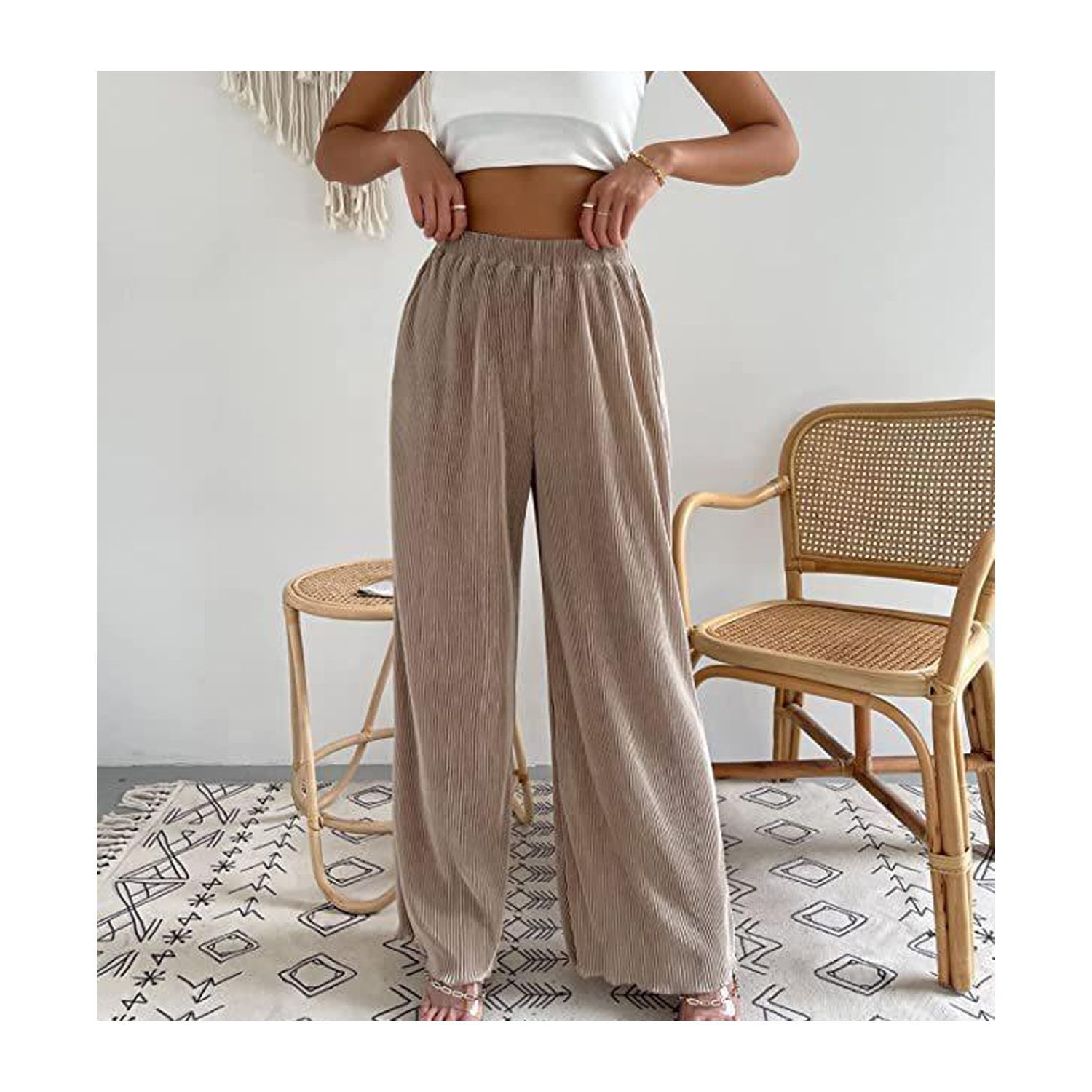 Pantalones anchos drapeados plisados ​​casuales sueltos para mujer