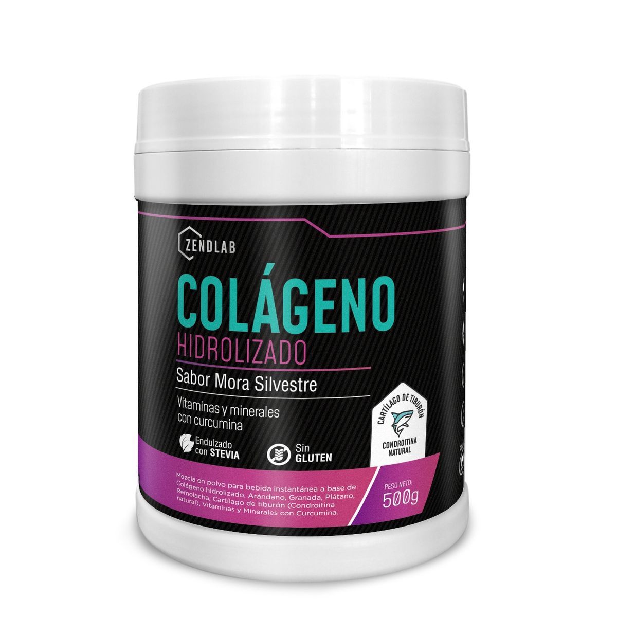 ZENDLAB - Colageno Hidrolizado Zendlab 500gr Con cartilago Sabor Mora