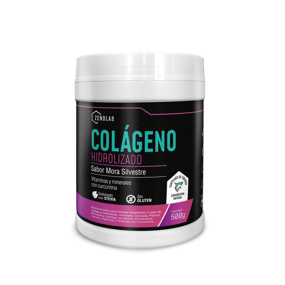 ZENDLAB - Colageno Hidrolizado Zendlab 500gr Con cartilago Sabor Mora