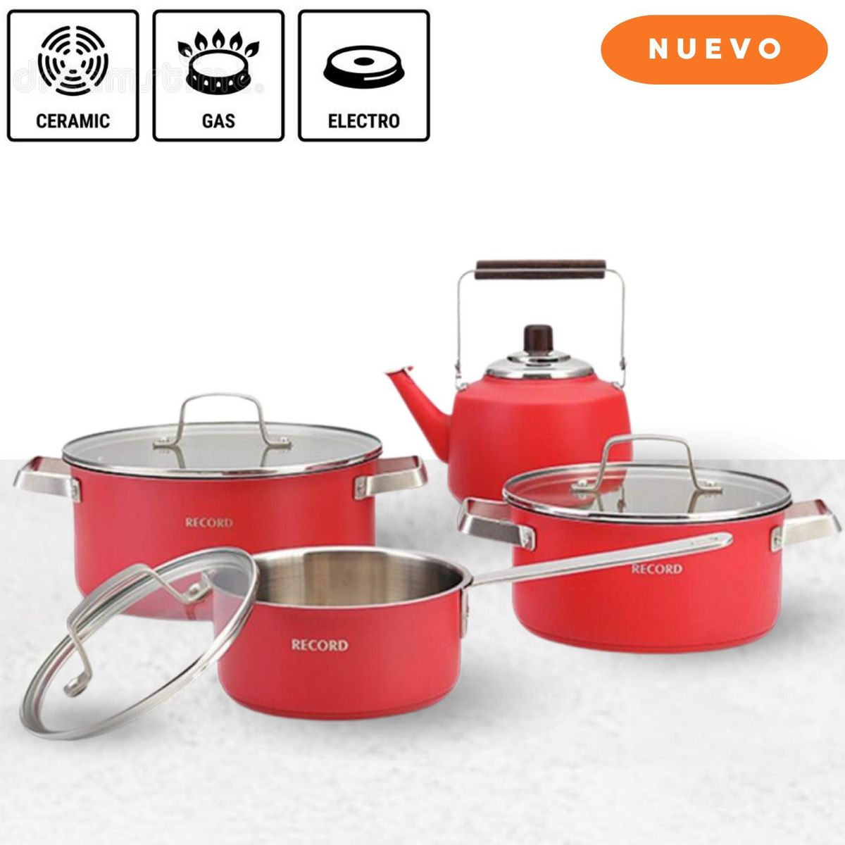 RECORD - Juego de ollas Fiorenza Acero Inoxidable 8pz Rojo