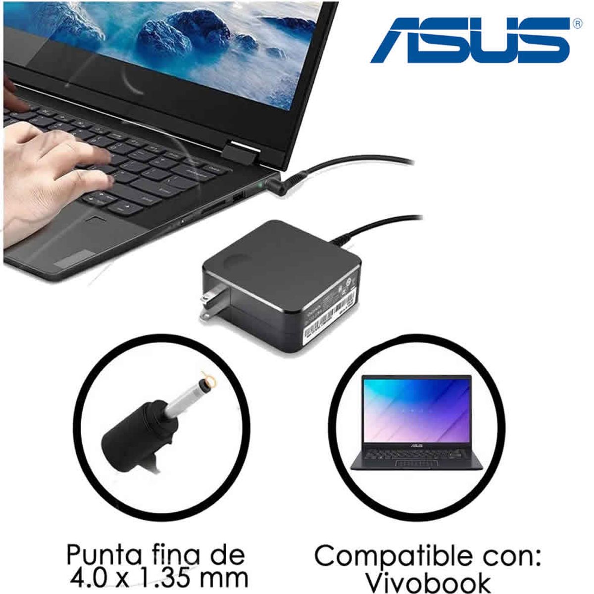 CARGADOR COMPATIBLE  19V 2.37A - 4.0 x 1.35mm 45W PUNTA FINO, marca GENERICO - Foto Principal