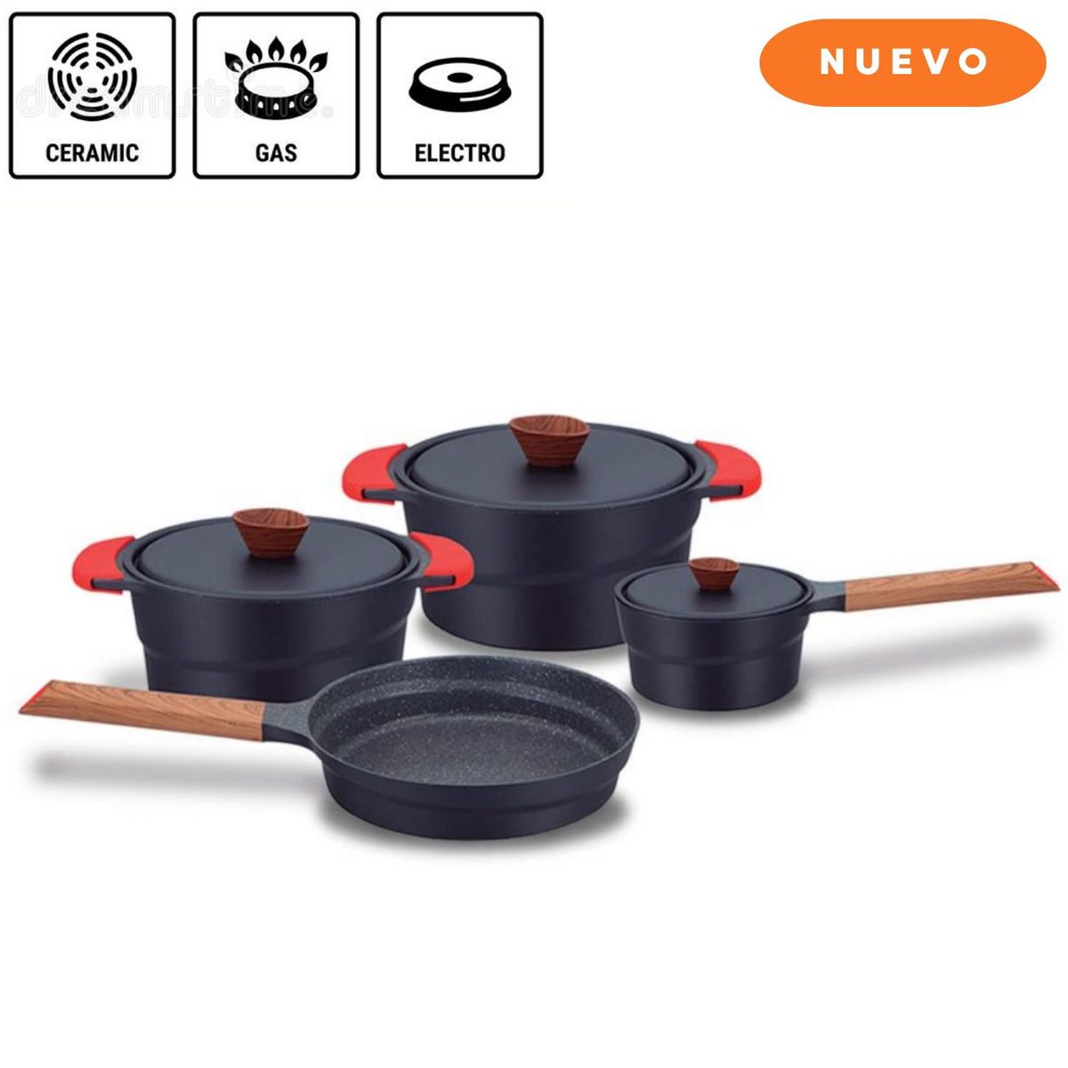 RECORD - Juego de ollas Bambú Aluminio Fundido 7pz