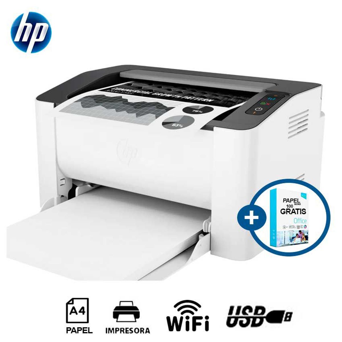 HP - Impresora Laser Monocromática HP 107W Wireless 4ZB78A