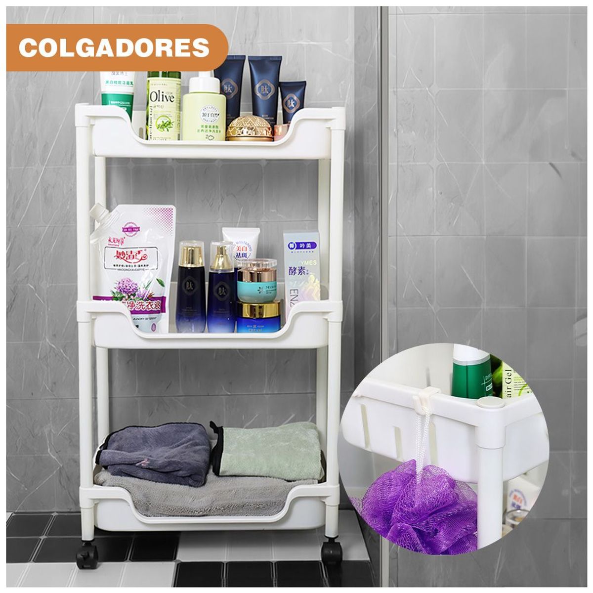 KELLER - Carrito Organizador 3 Niveles con Ruedas para Cocina C49