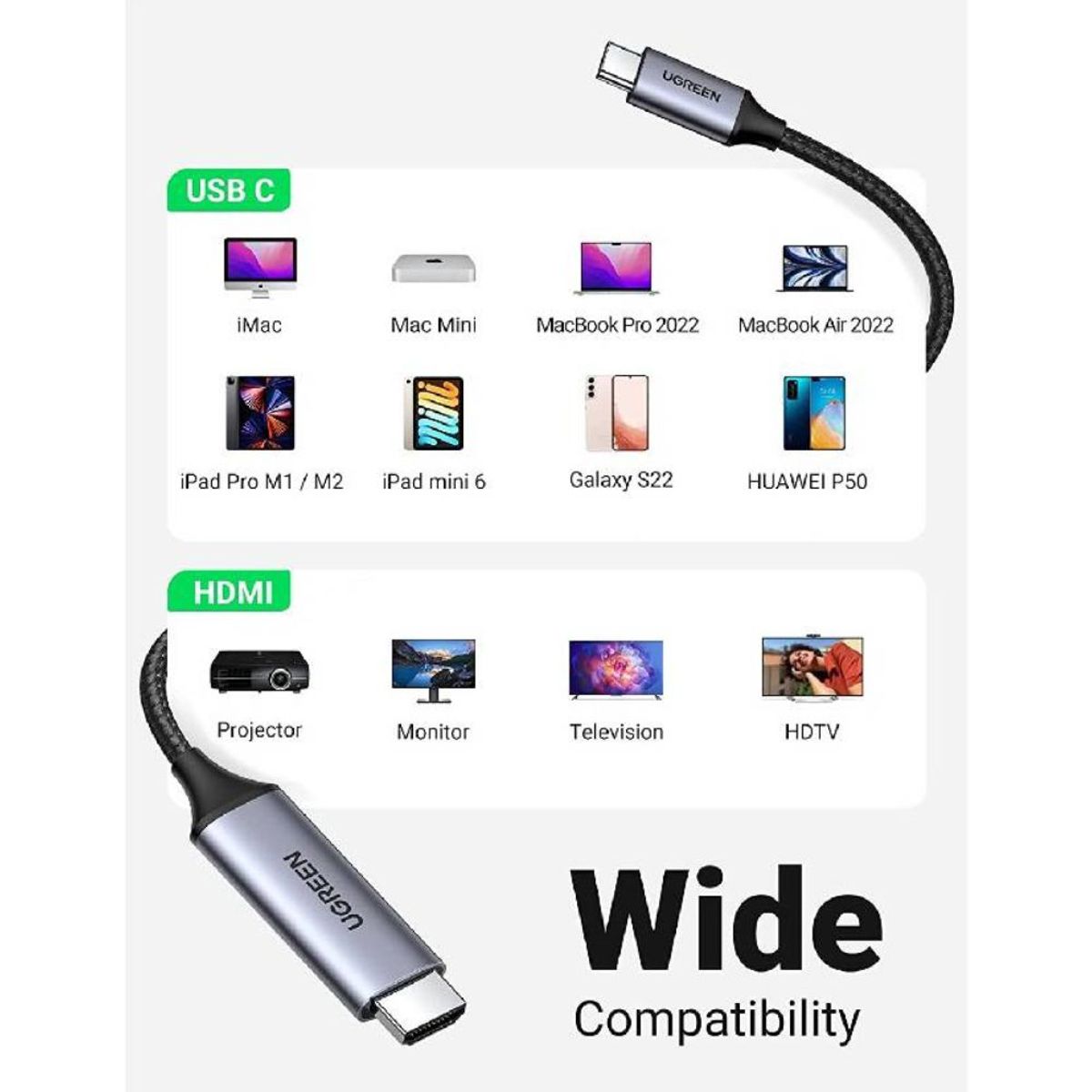 UGREEN - Cable Adaptador Ugreen USB-C Macho a HDMI 4K 60HZ 15m Aluminio MM142