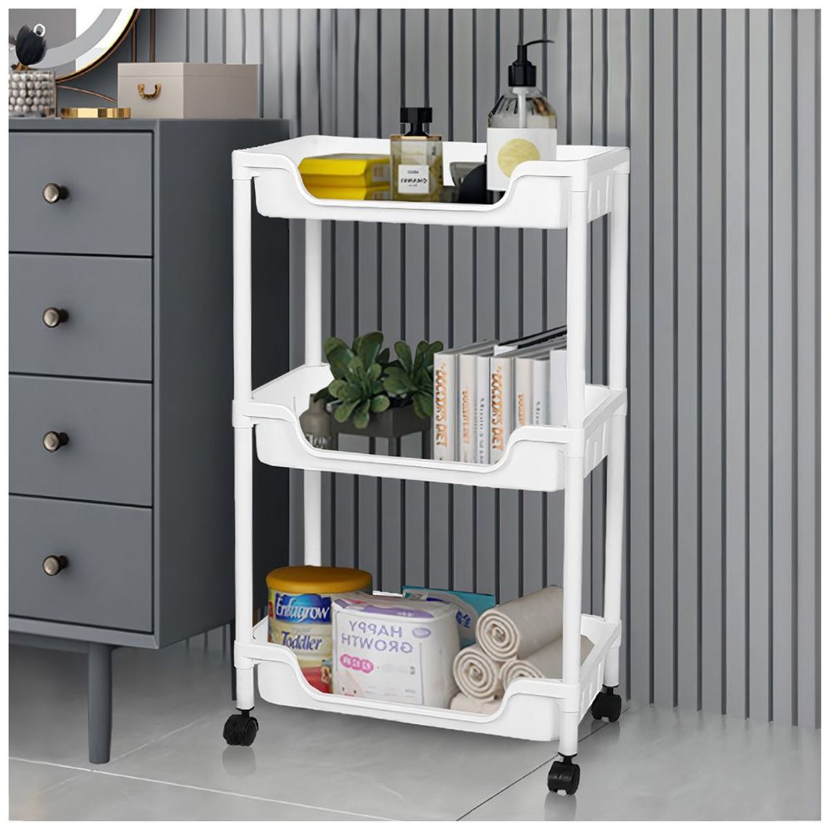 KELLER - Carrito Organizador 3 Niveles con Ruedas Multifuncional C49