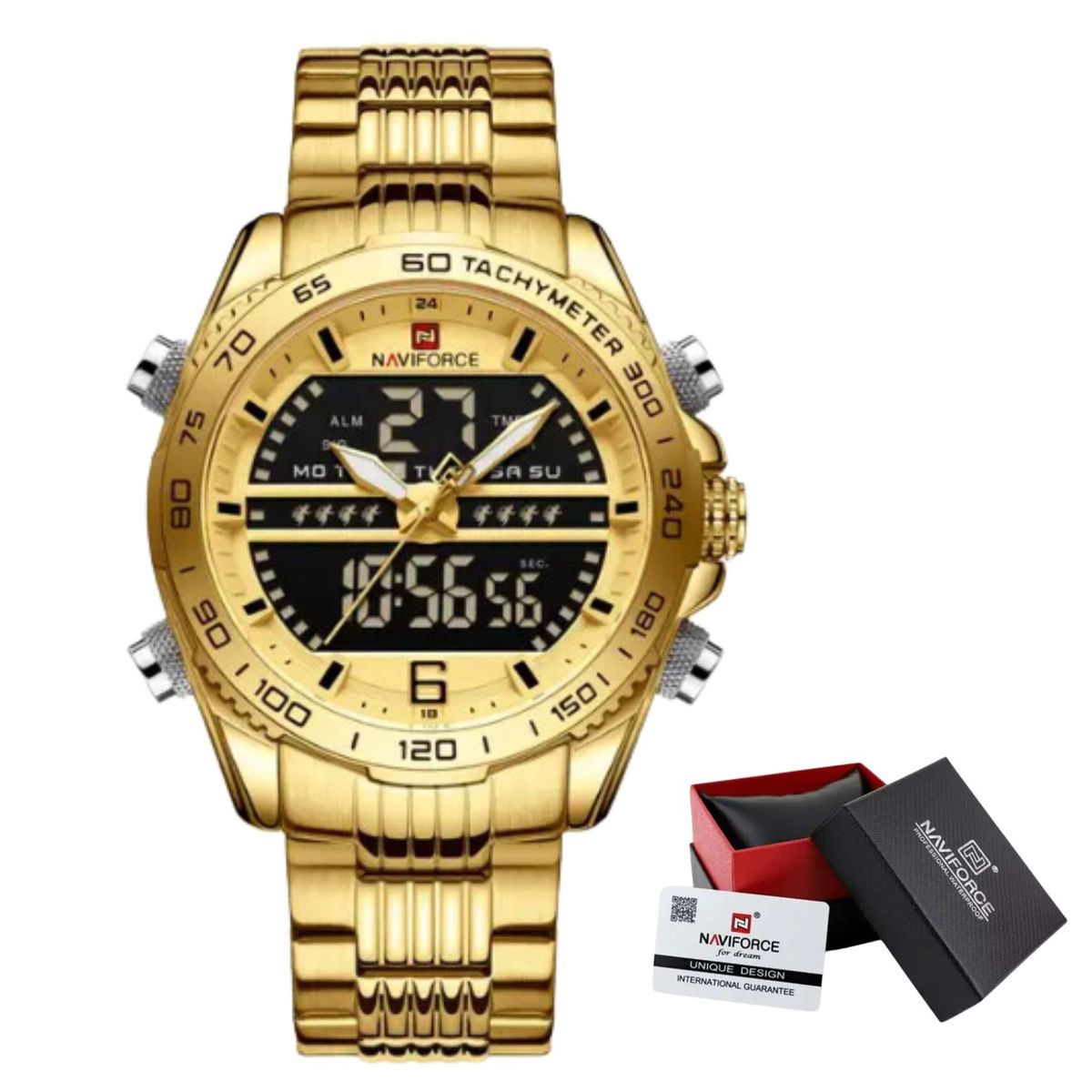 NAVIFORCE - Reloj elegante dorado para hombre acuatico - NaviForce