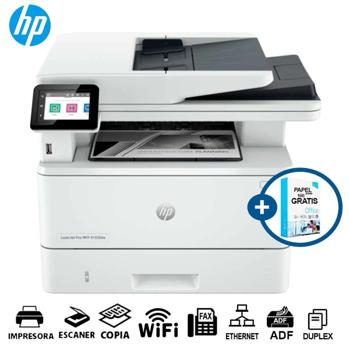 HP - Impresora Multifuncional HP LaserJet Pro MFP 4103fdw LAN WiFi Duplex