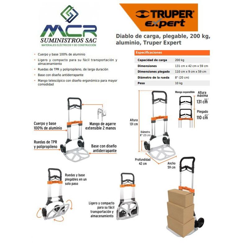 TRUPER - Carreta de carga Plegable 200 kg truper