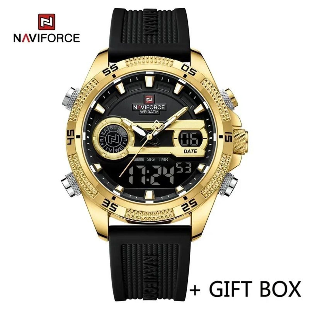 NAVIFORCE - Naviforce Negro Doradado Goma N61