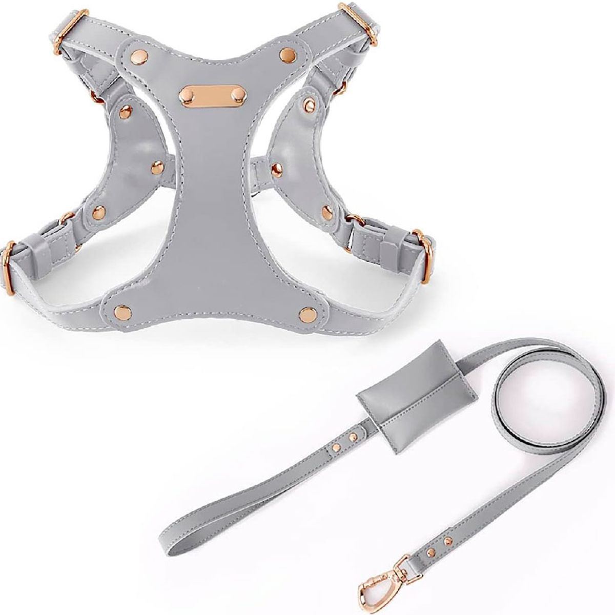 QUE PATAS PET SHOP - Arnés de Cuero con Correa Talla L Gris