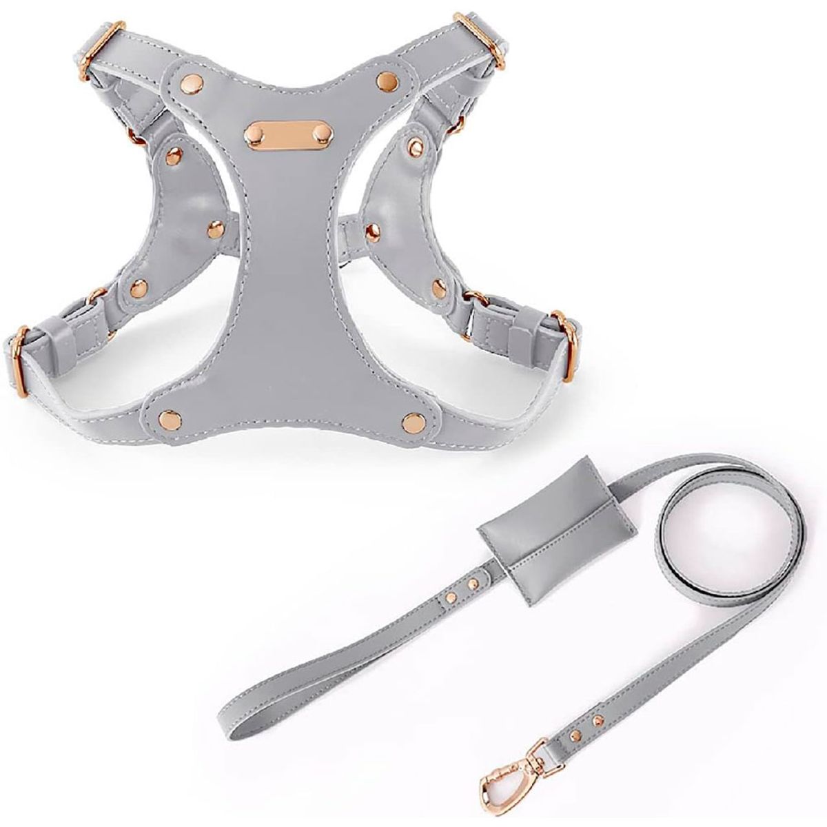 QUE PATAS PET SHOP - Arnés de Cuero con Correa Talla L Gris