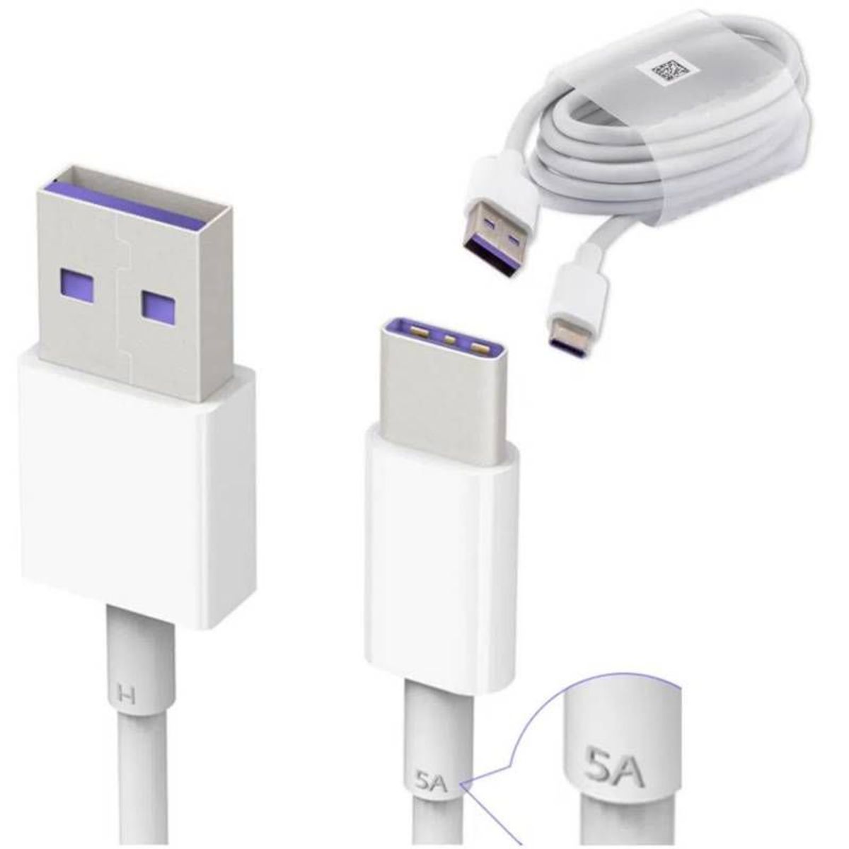 GENERICO - Cable Carga Rapida 5A USB a USB C Blanco de