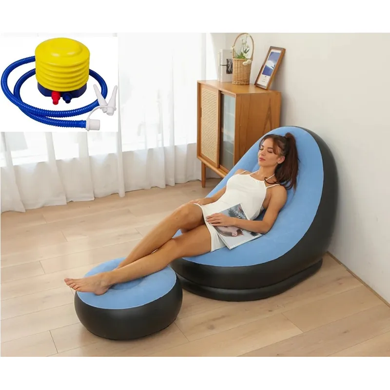 GENERICO - Sillón Inflable sofa puff con Posapies color celeste