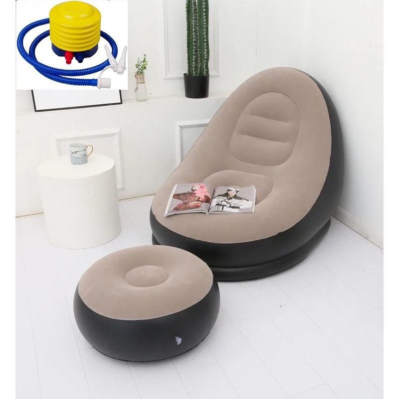 GENERICO - Sillón Inflable sofá puff con Posapies color beige