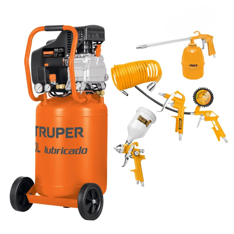 TRUPER - Combo Compresora vertical 50 L truper + accesorios Ingco