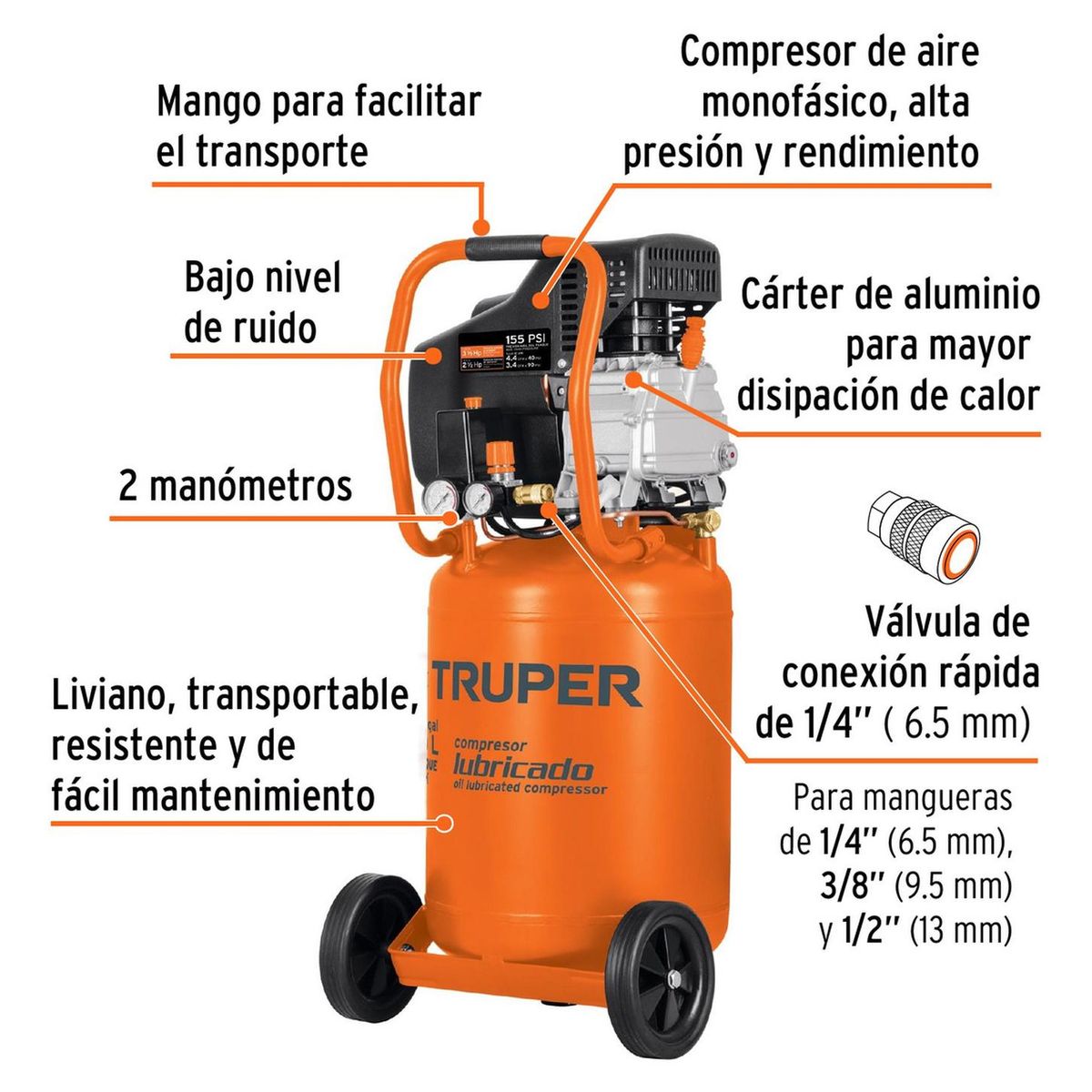 Truper - Combo Compresora vertical 50 L truper + accesorios Ingco
