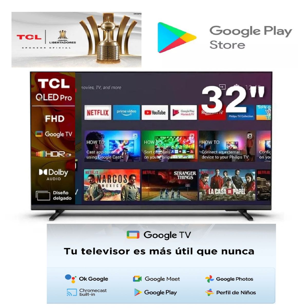 TCL - Led 32 Pulgadas Qled Smart Google TV Full HD 32S5K