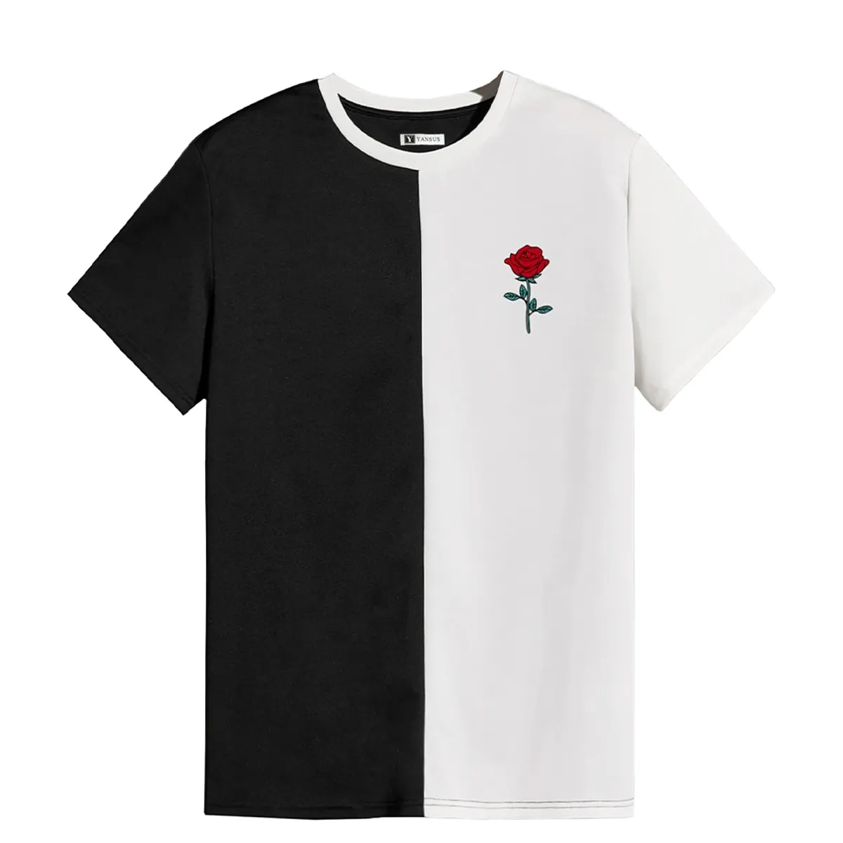 YANSUS - polo hombre Yansus Bicolor Blanco Negro Estampado Rosa