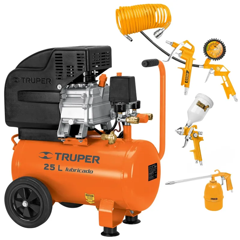 TRUPER - Combo compresora 25 litros Truper + Accesorios Ingco