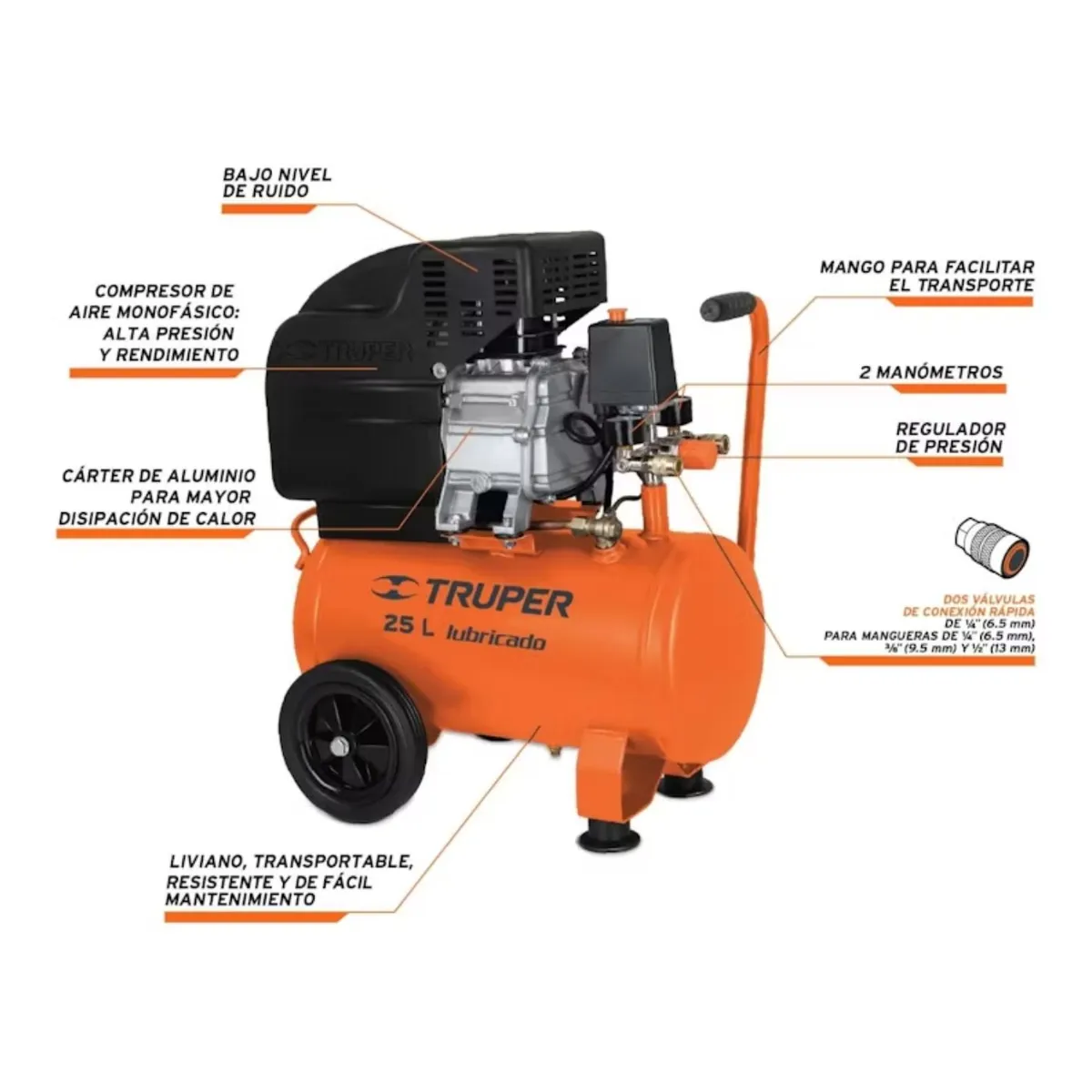 TRUPER - Combo compresora 25 litros Truper + Accesorios Ingco