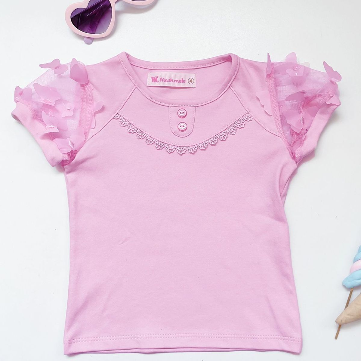 KIDS MASHMELO - POLO NIÑA ALGODÓN CON TULL MARIPOSAS KIDS MASHMELO