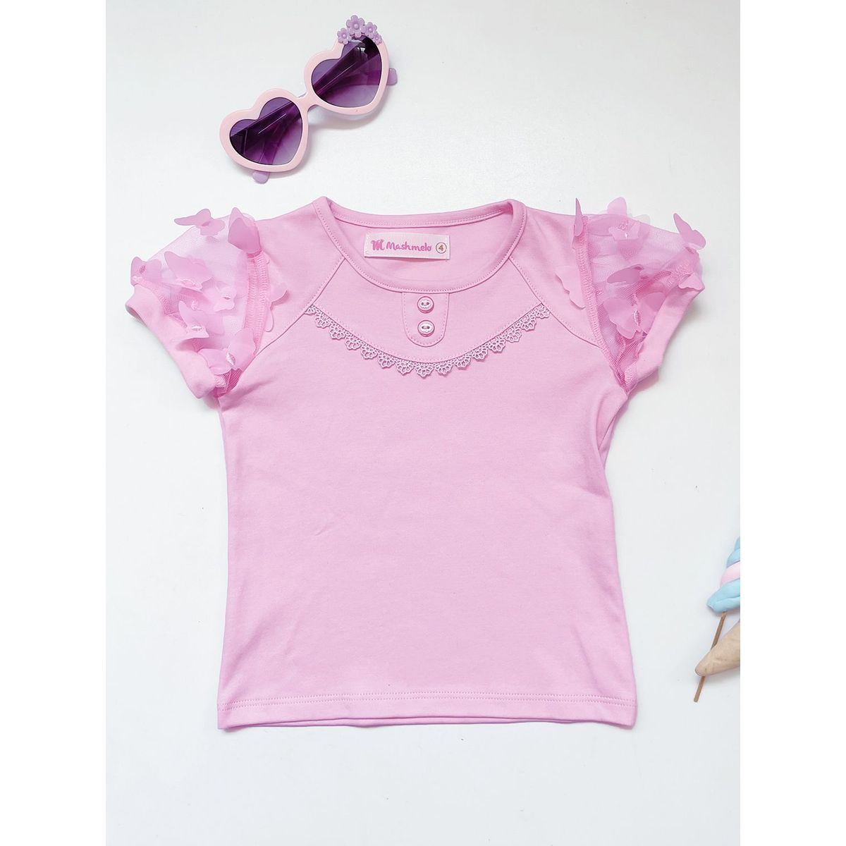 KIDS MASHMELO - POLO NIÑA ALGODÓN CON TULL MARIPOSAS KIDS MASHMELO