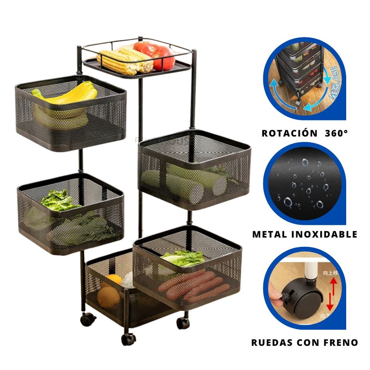 GENERICO - Estante Organizador de Verduras y Frutas de 5 Pisos con Ruedas