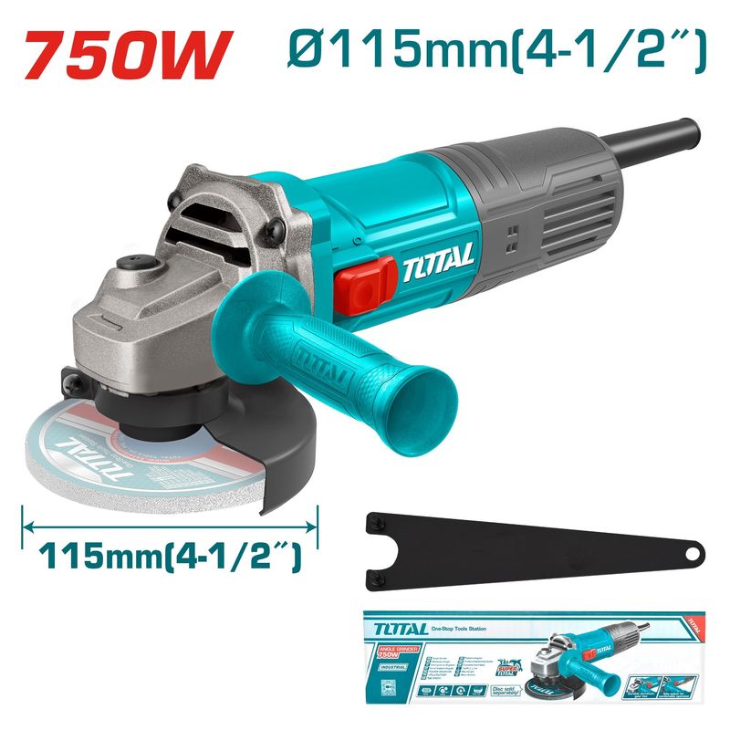 TOTAL TOOLS - AMOLADORA ESMERIL ANGULAR ELÉCTRICA 4½"  750W AMOLADORA CORTADORA TG10711556