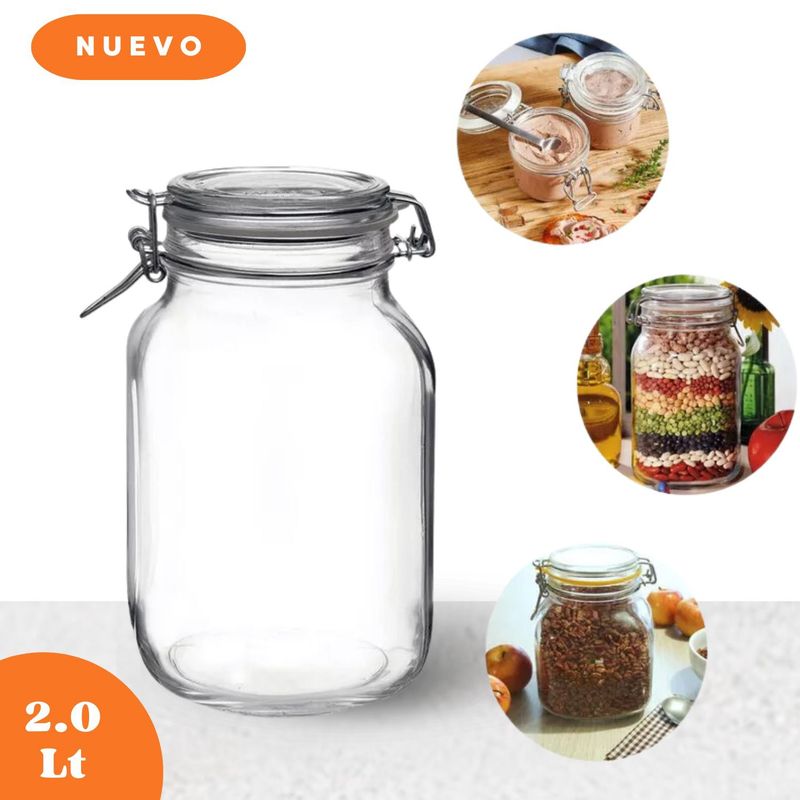GENERICO - Frasco De Vidrio Tapa Hermética 2L
