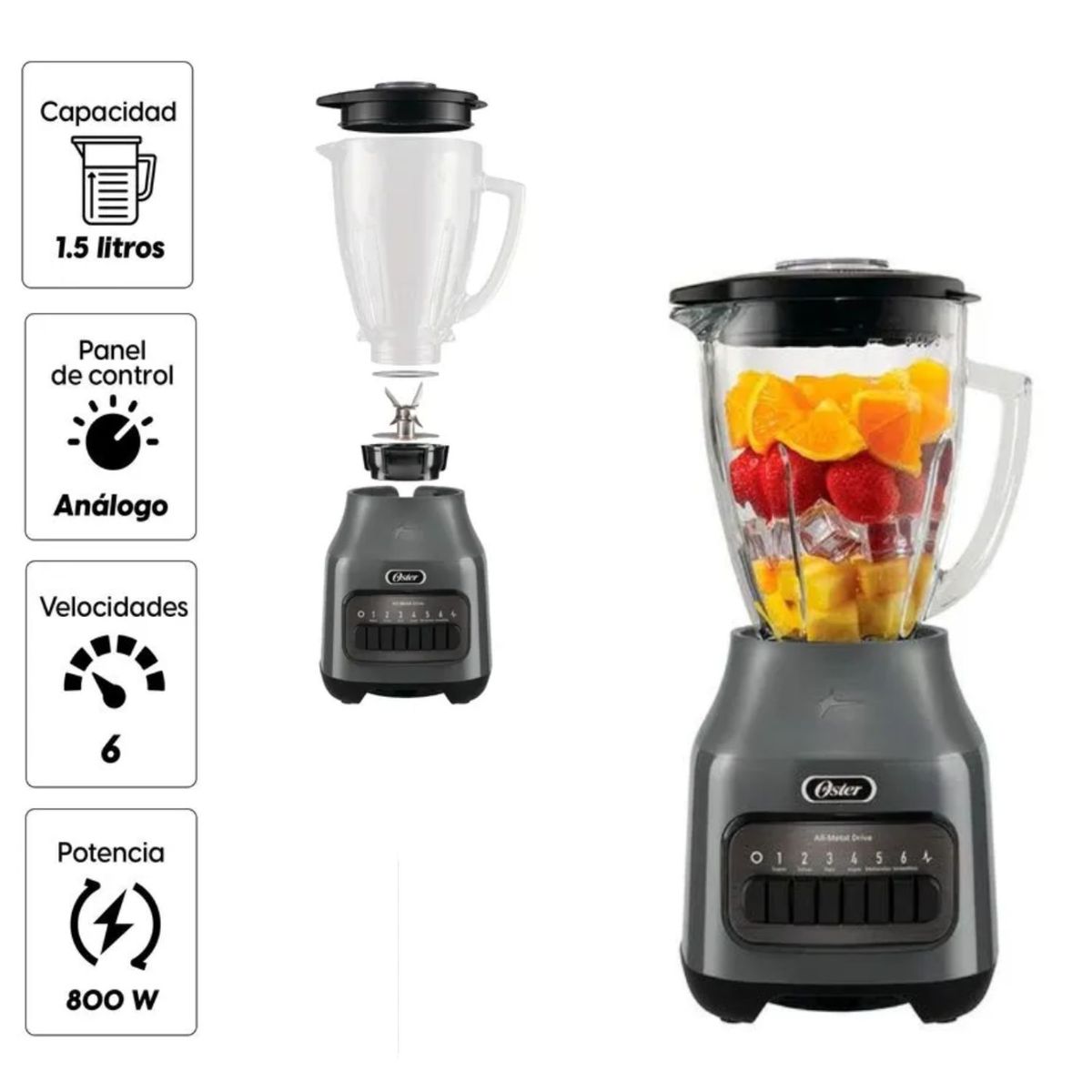 OSTER - Licuadora Oster 800 Wats 6 Velocidades BLSTPEG-GPB 1.5L