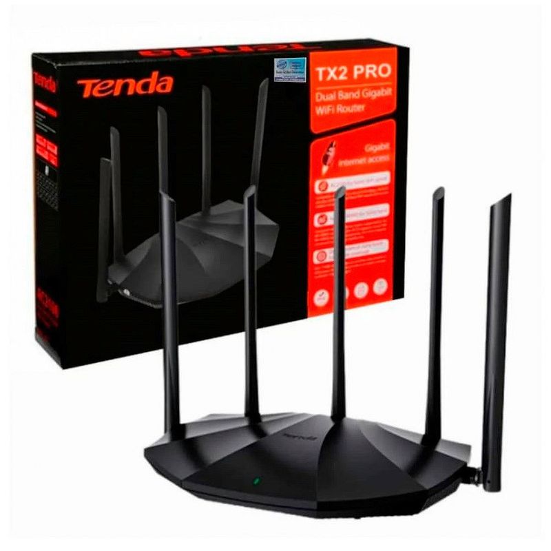 GENERICO - Router Tenda TX2 Doble Banda Gigabit WIFI6 / 4 Antenas Repetidor Negro