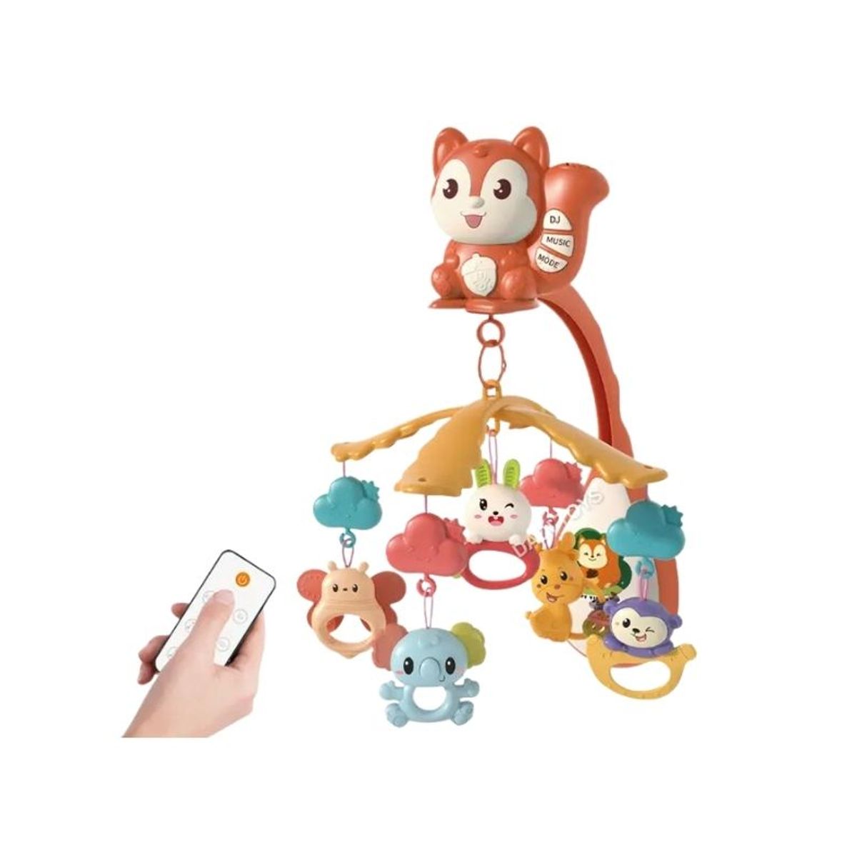 GENERICO - JUGUETE MÓVIL PARA CUNA ARDILLA 360° CON PROYECTOR MARRON