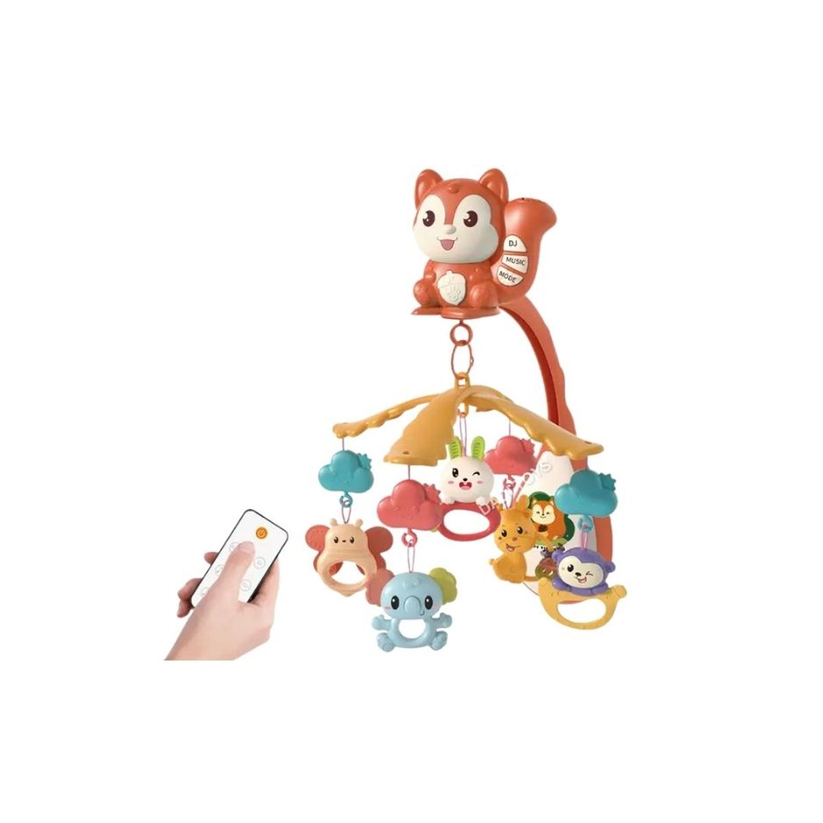 GENERICO - JUGUETE MÓVIL PARA CUNA ARDILLA 360° CON PROYECTOR MARRON