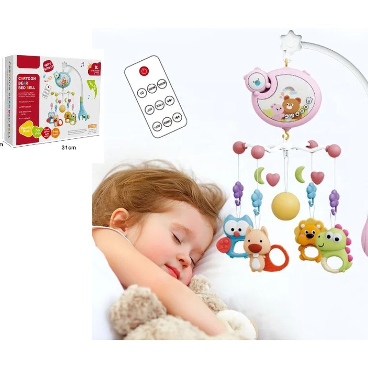 GENERICO - JUGUETE PARA CUNA PARA BEBÉ MUSICAL 360° - ROSADO