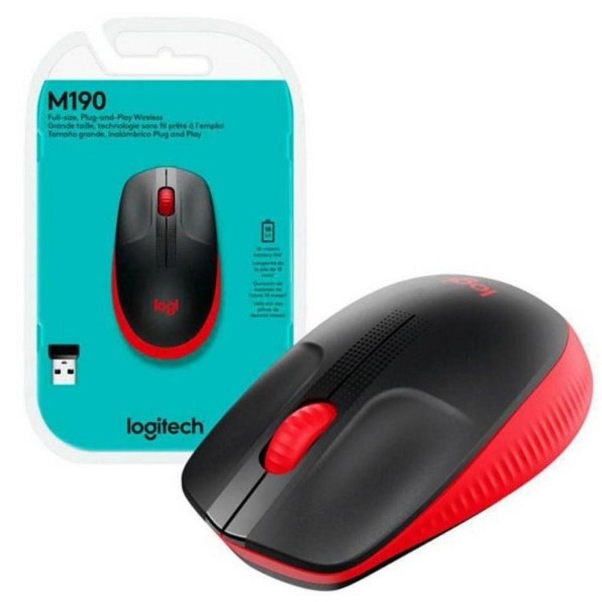 LOGITECH - Mouse Logitech M190 Inalambrico -Rojo