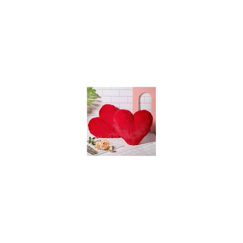 GENERICO - 1 COJIN CORAZON PELO CORTO 35X35 ROJO