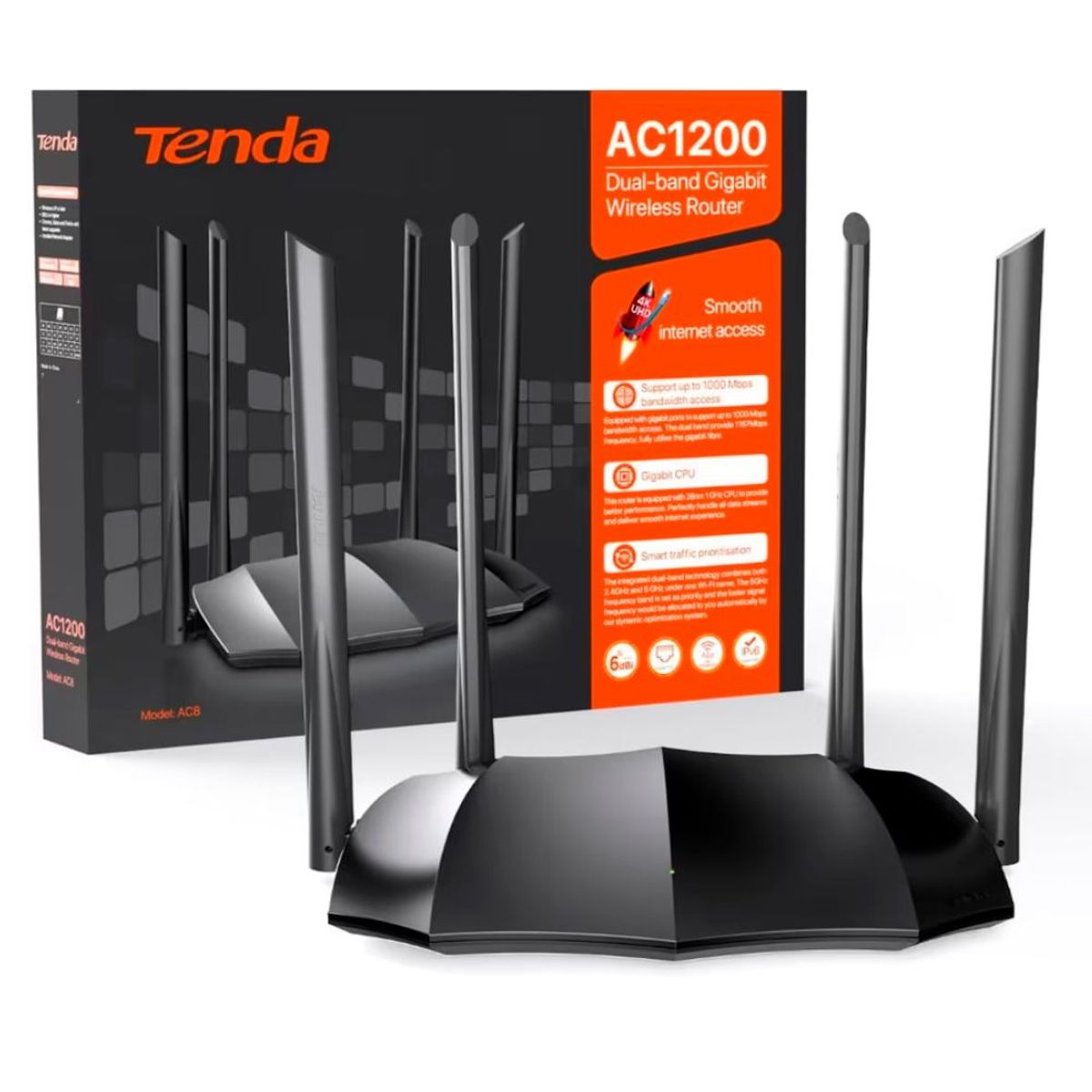 TENDA - Tenda AC8 Router Inalambrico Ac1200 WiFi Doble Banda 4 Antenas Externa