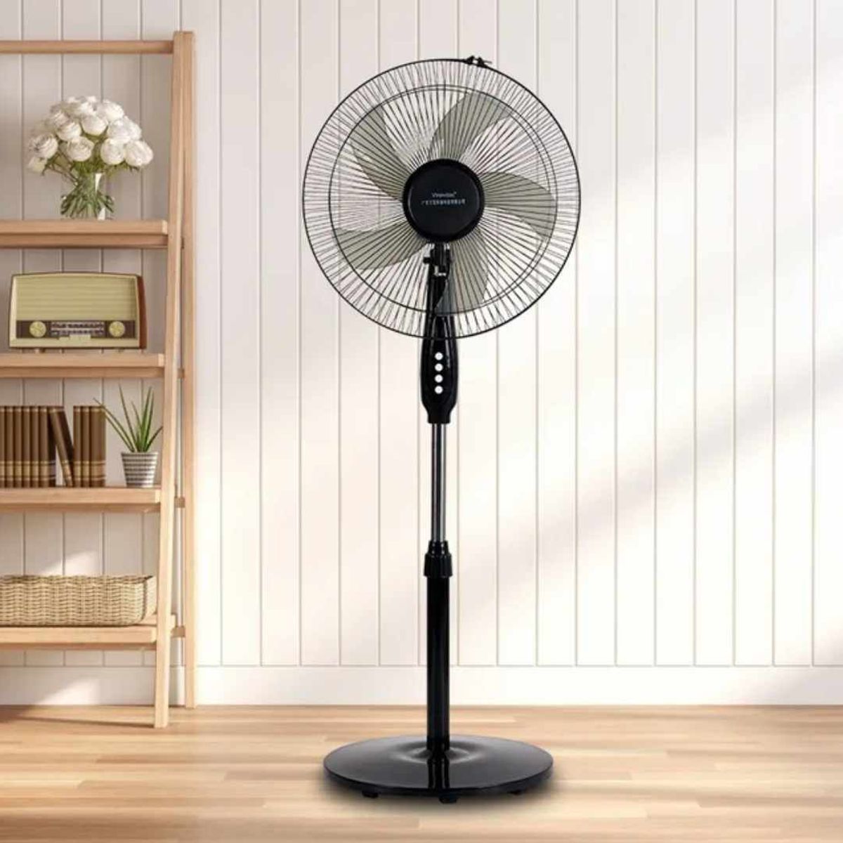GENERICO - Ventilador Potente de 5 Aspas 16' Giratorio de Pedestal Negro FS-01