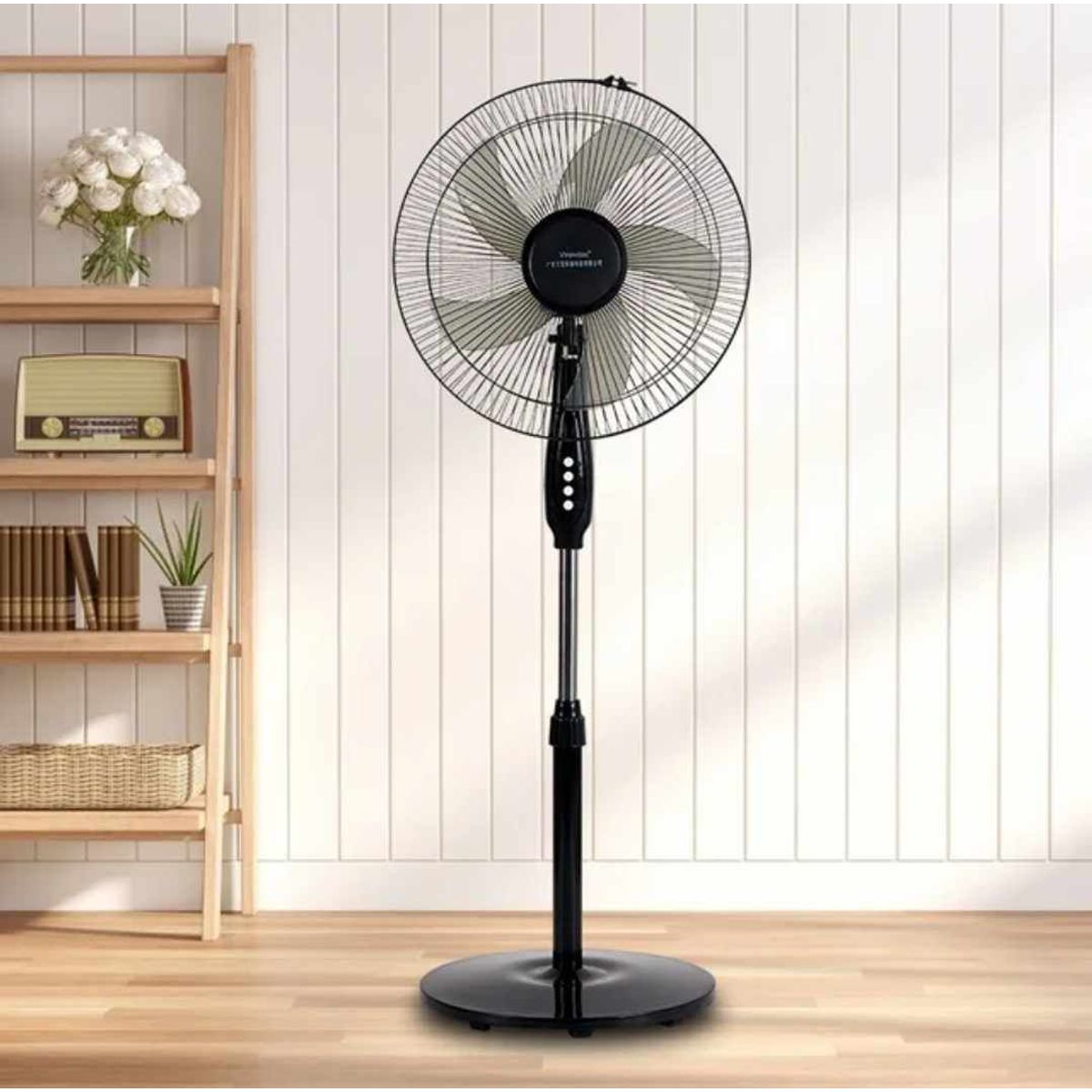 GENERICO - Ventilador Potente de 5 Aspas 16' Giratorio de Pedestal Negro FS-01